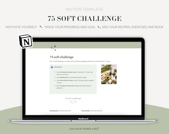 75 days Soft Challenge Notion Template, Sport Digital Planner, Wellness Editable Template, Health and Fitness Challenge Notion Template