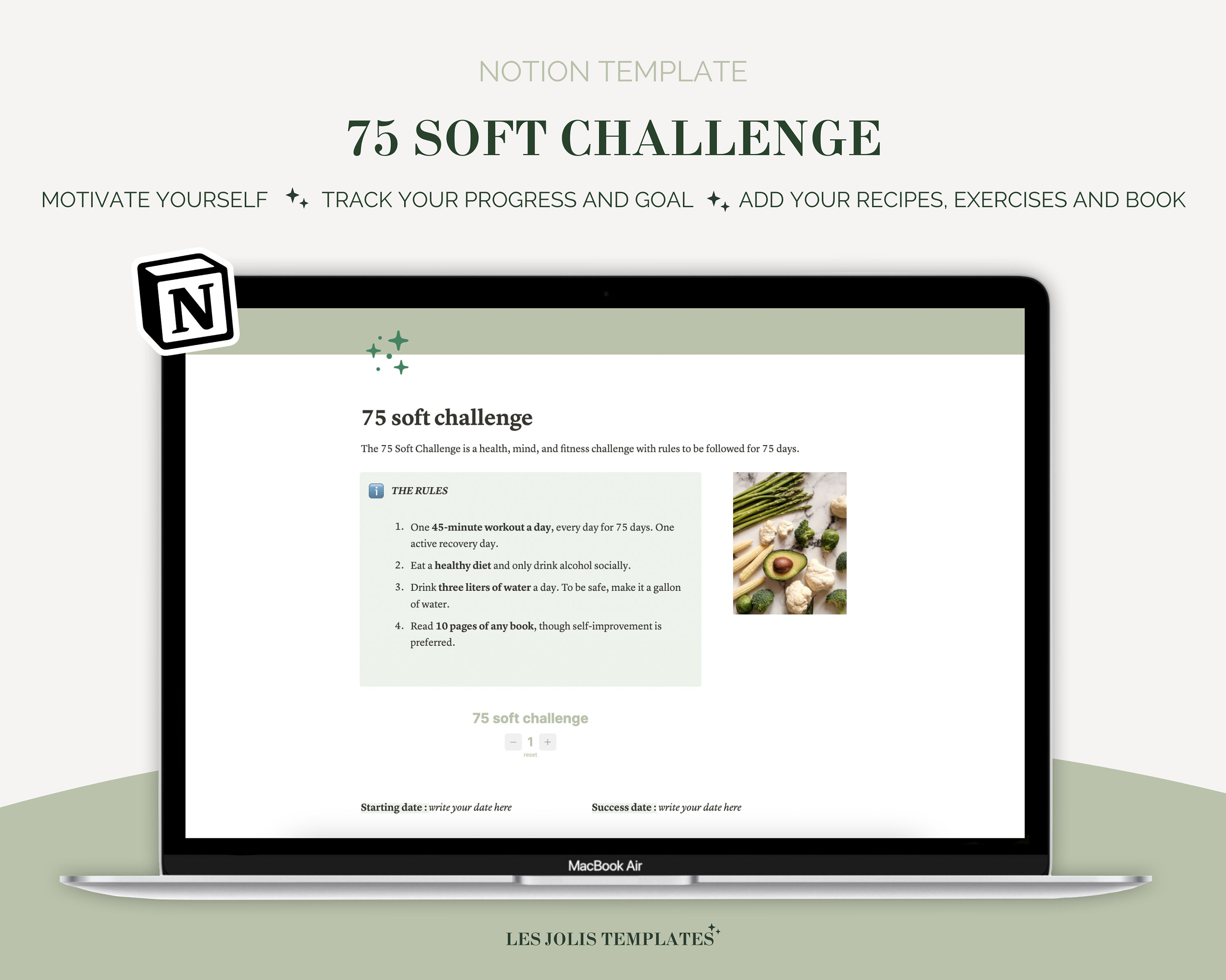 75 Days Soft Challenge Notion Template, Sport Digital Planner, Wellness 75 Days Soft Challenge Notion Template, Sport Digital Planner, Wellness