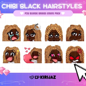 Chica Chibi - Trenzas Rubias - Piel Oscura / Emotes de Twitch / Discord / YouTube (Descarga Digital)