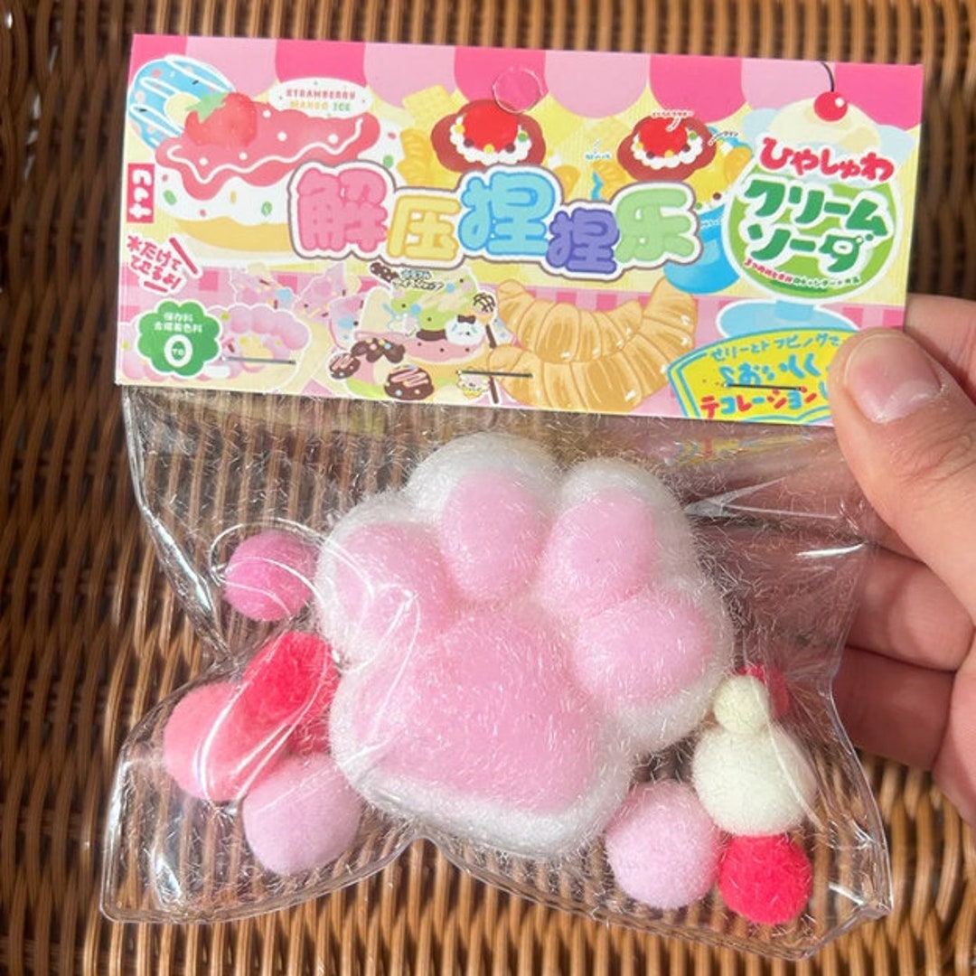 Furry Pink Big Cat PAWS Taba Squishy Toy Stress Relief
