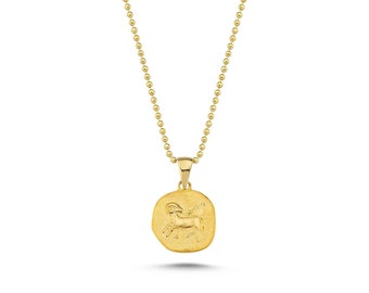 14K Solid Gold Aries Zodiac Necklace • Handmade Astrology Pendant • Dainty Astrological Jewelry