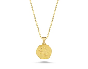 14K Solid Gold  Libra Zodiac Necklace • Handmade Astrology Pendant • Dainty Astrological Jewelry