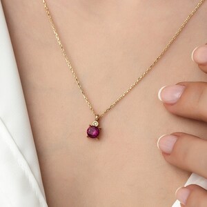 14K Solid Gold Necklace with Ruby Accent Stone