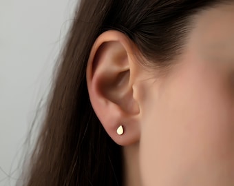 14K Solid Gold Teardrop Stud Earrings, Minimalist Jewelry