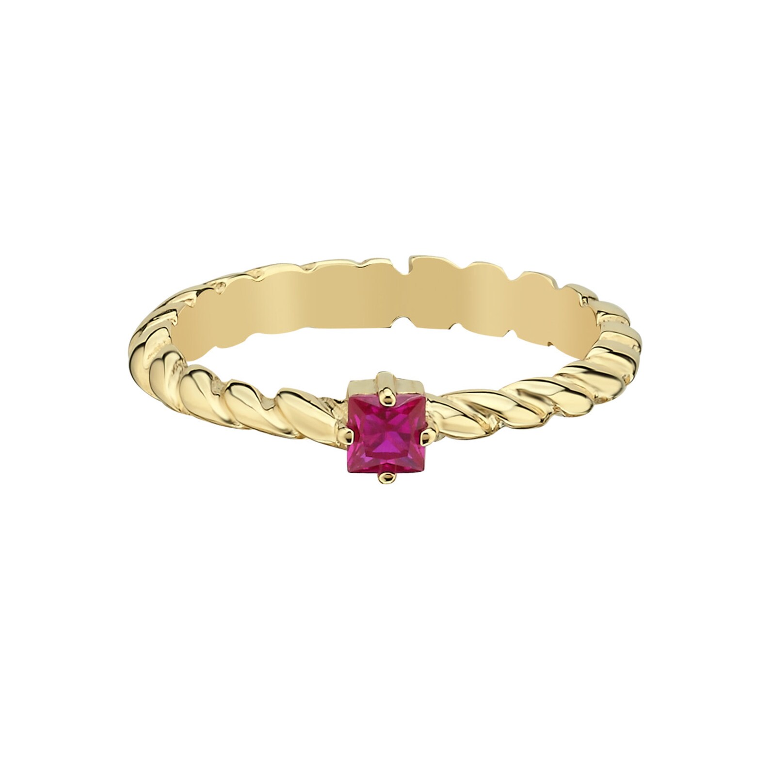 Ruby Rope Rings 14K Solid Gold Square Ruby Minimalist Ring, Handmade Rope Band - Etsy