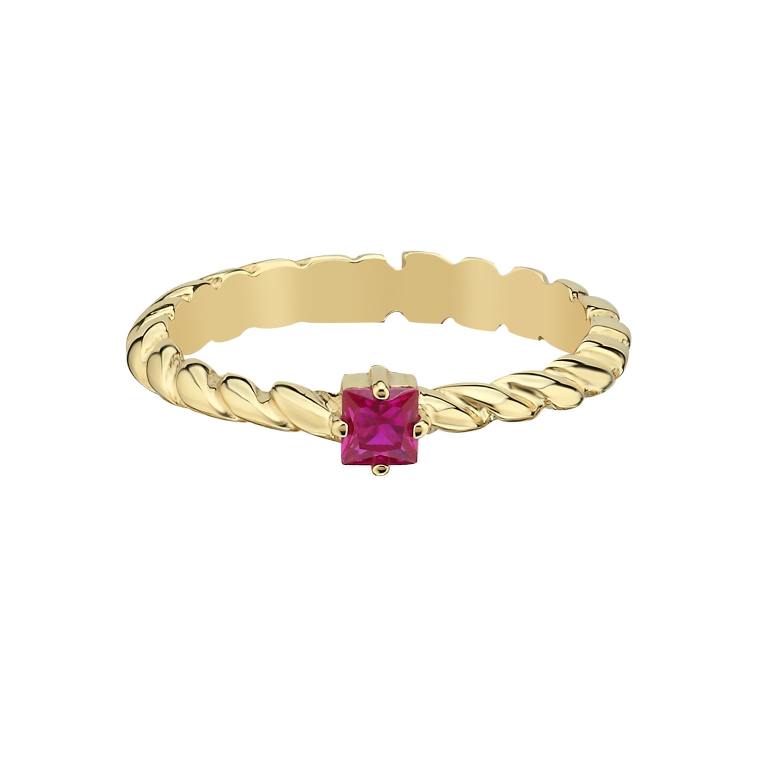 Ruby Ropes 14K Solid Gold Square Ruby Minimalist Ring, Handmade Rope Band - Etsy