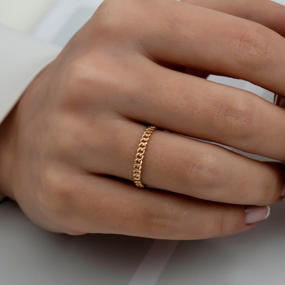 Adjustable Diamond Chain Ring Yellow Gold