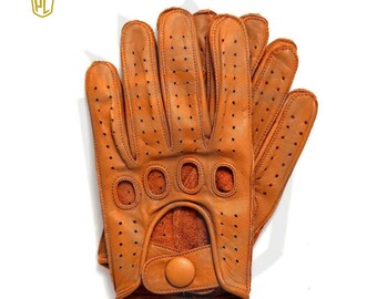 Driving Gloves Car Motorcycle Biker Genuine Leather Glove Brown