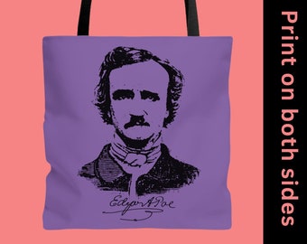 Edgar Allan Poe Tote Bag, Purple Tote Bag, Beach Tote Bag, Edgar Allan Poe Gift, American Writer, Poet, Trendy Bag, Cool Bag, Unisex Bag