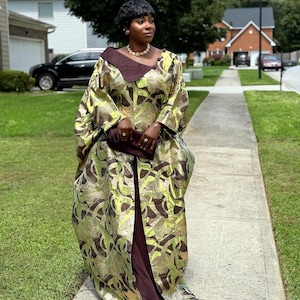 Obianuju Luxus Bubu Kleid | Brokat & Taft Afrikanisches Kleid mit Schal und Innengürtel | Einheitsgröße Kaftan