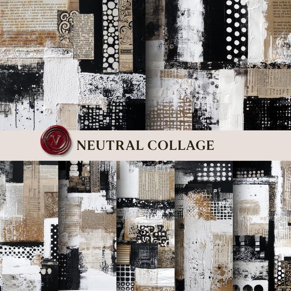 Mixed Media Collage Junk Journal Pages | Distressed Grunge Printable Scrapbook Paper | Vintage Texture Backgrounds