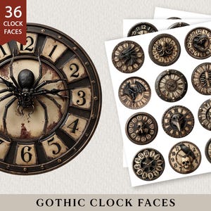 Vintage Gothic Clock Faces PNG Set: 36 Transparent PNG + Printable Sheets for Junk Journaling