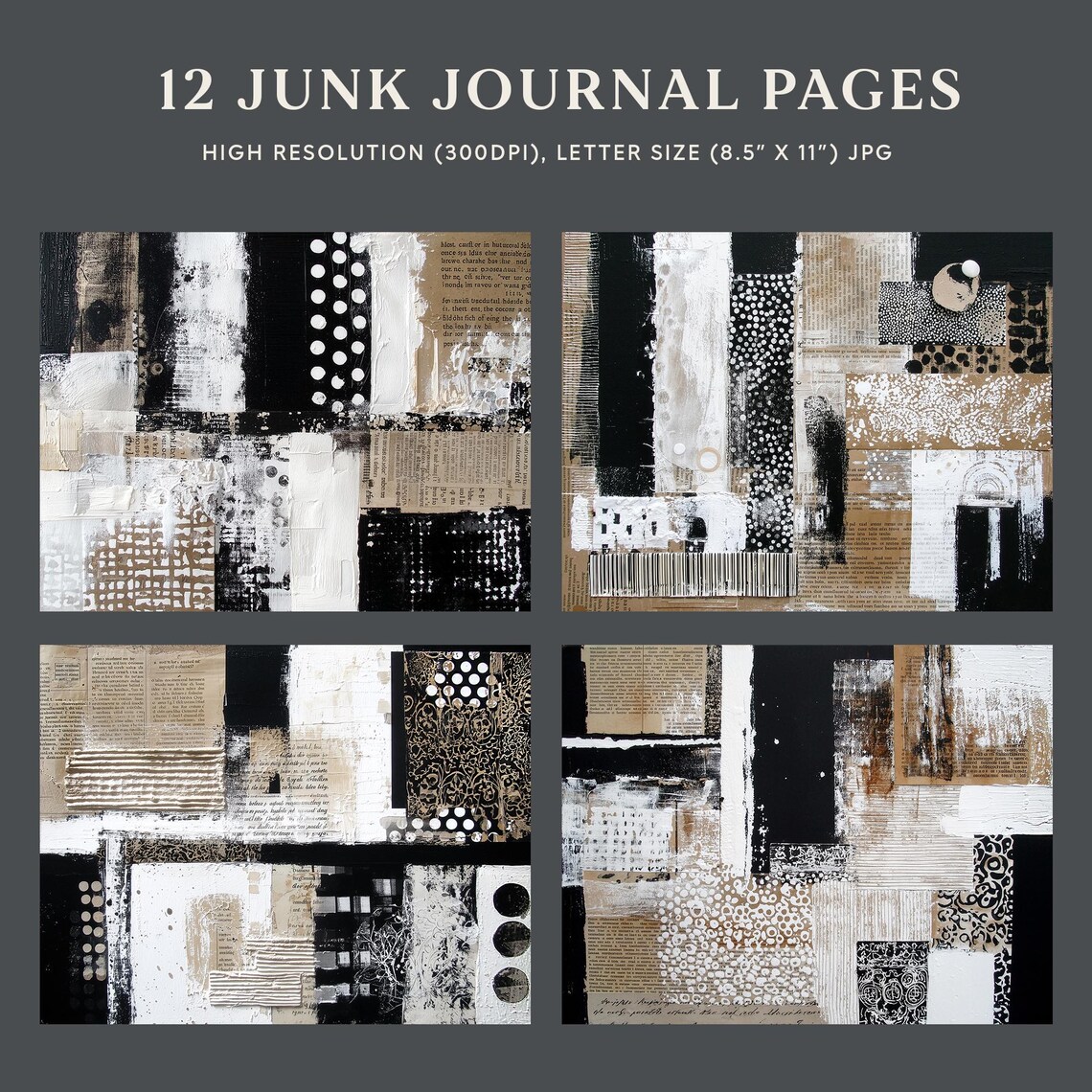 Mixed Media Collage Junk Journal Pages | Distressed Grunge Printable ...
