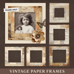 Marcos de papel vintage imprimibles, marcos para diarios creativos, marcos recortados, marcos para fotos de álbumes de recortes, juego de marcos de collage digitales