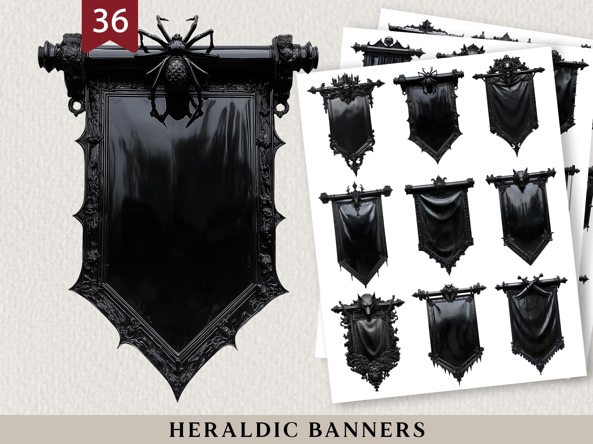 36 Gothic Heraldic Banners: Black Gothic Printable Shields. Dark ...