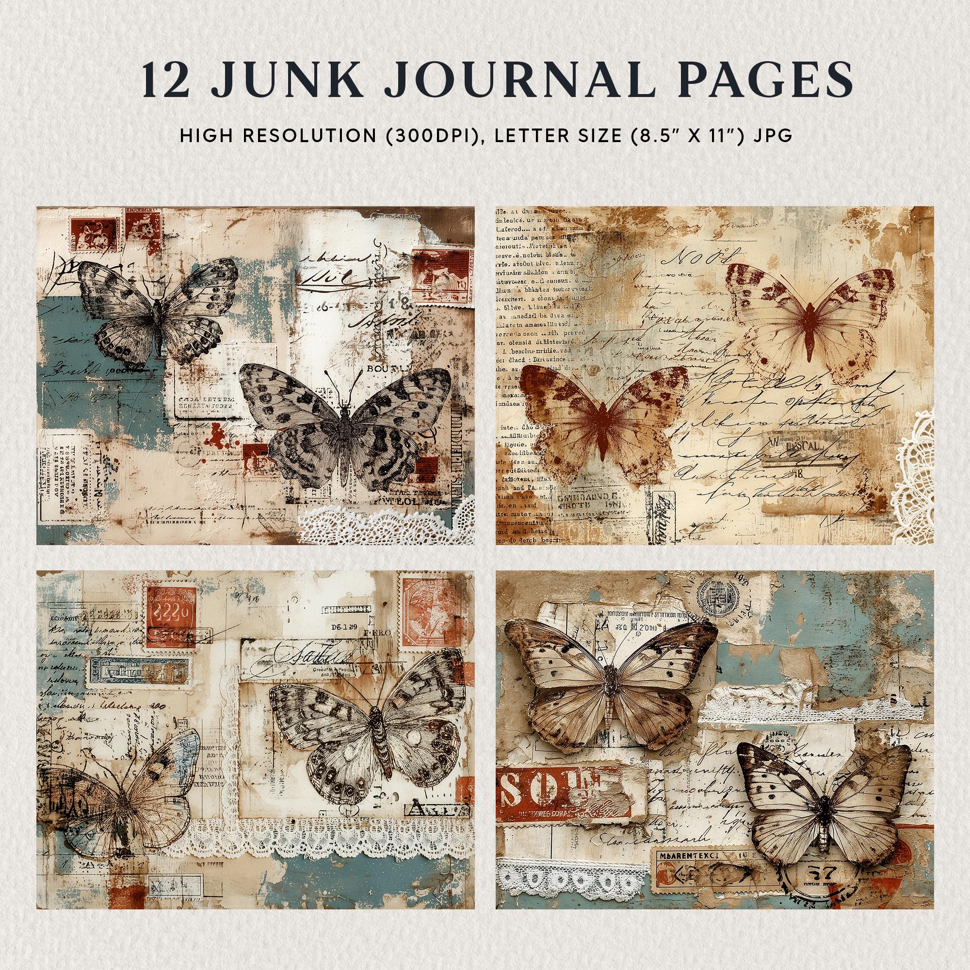 Butterfly Junk Journal Pages, Vintage Butterfly Journal Paper, Shabby ...