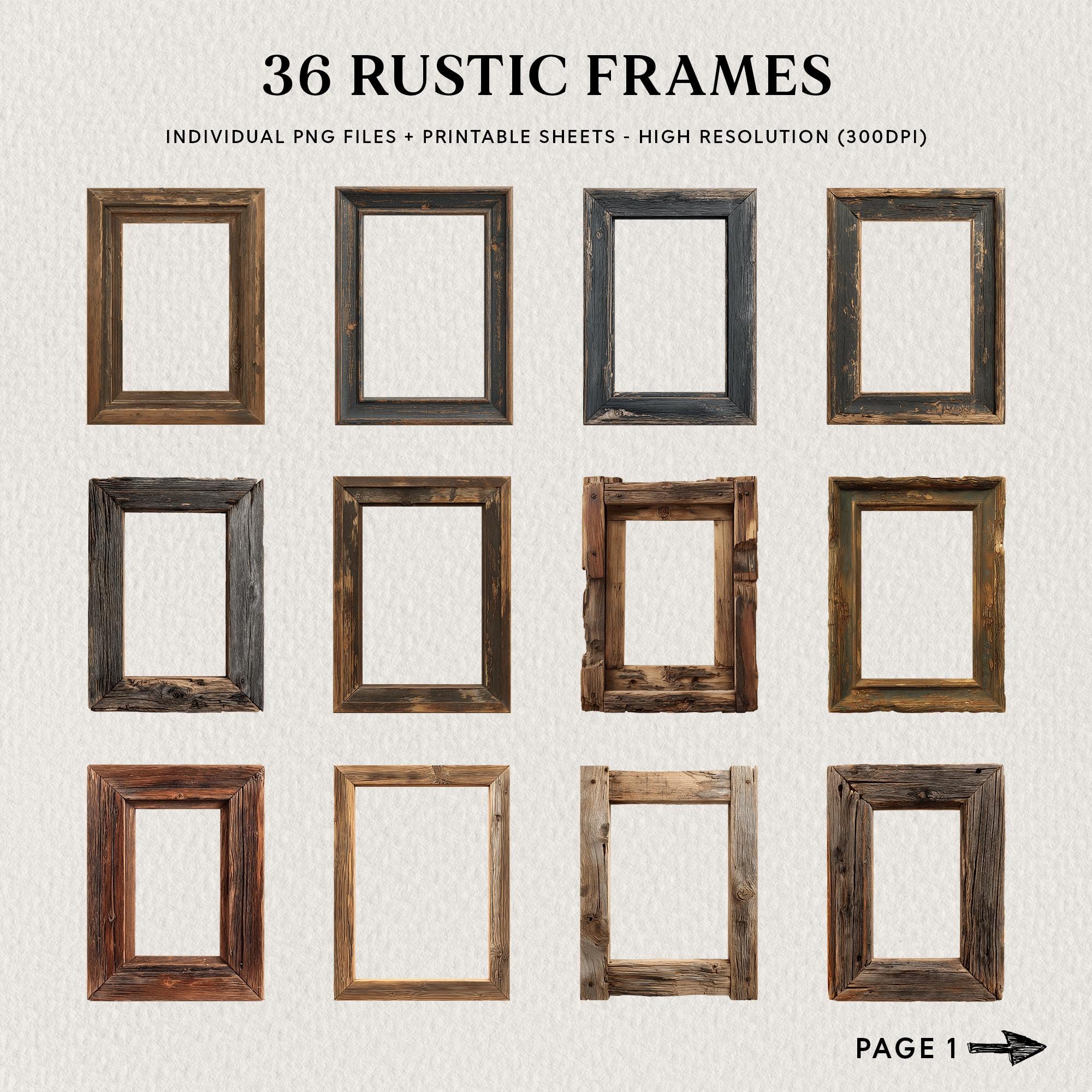 Rustic Wooden Frames PNG Set. 36 Vintage Wood Frames for Junk Journal ...