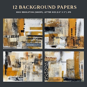Abstracte collage-junkjournaalachtergronden, okerkleurig neutraal papier, afdrukbare pagina's gemengde techniek afbeelding 2