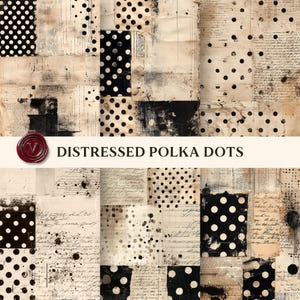Distressed Polka Dots: Vintage Grunge Junk Journal Hintergründe. Abstraktes Papier zum Selberdrucken