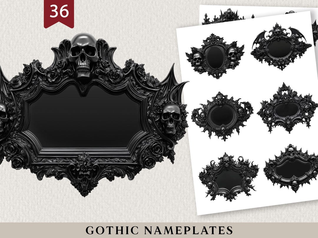 Goth Labels 36 Black Gothic Nameplates | Dark Baroque Plaque Frames PNG | Junk ...