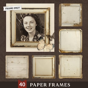 Molduras de papel vintage para diários de arte | 40 imagens PNG de molduras envelhecidas + folhas para impressão