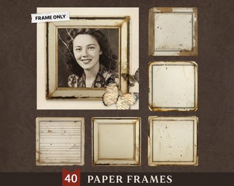 Vintage Paper Frames for Junk Journals | 40 Aged Frame PNGs + Printable Sheets