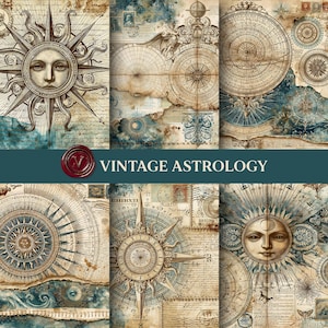 Sfondi vintage per junk journal con carte celesti / Carta astronomica antica / Mappa stellare stampabile / Pagine di scrapbooking a tema celeste