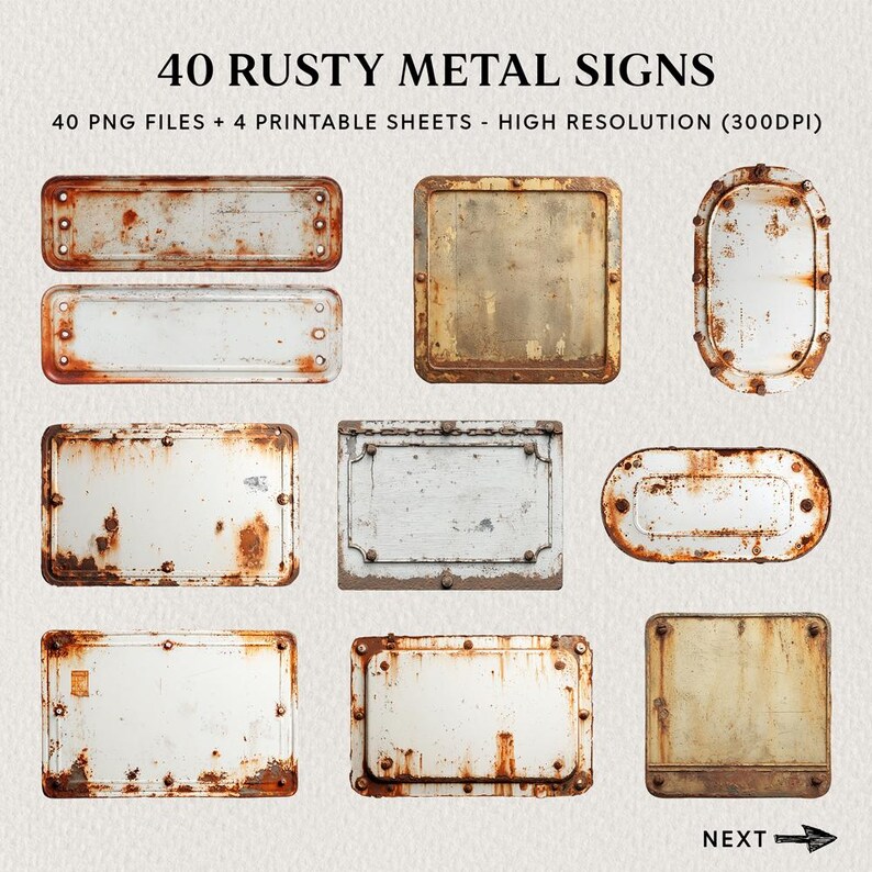 Rusty Signage Rusty Metal Signs Set, 40 Vintage Metal Labels, Junk Journal Tags ...