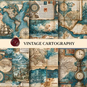 Vintage Cartography Junk Journal Backgrounds, Old World Map Papers, Printable Travel Ephemera, Antique Atlas Collage, Digital Paper