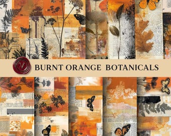 Verbrande sinaasappelbotanische producten | Moody vintage collageachtergronden voor tijdschriften