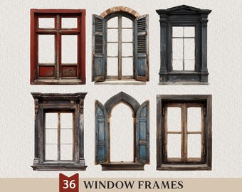 Vintage Window Frames PNG Set, Rustic Architectural Frames for Junk Journal, Scrapbook, Collage