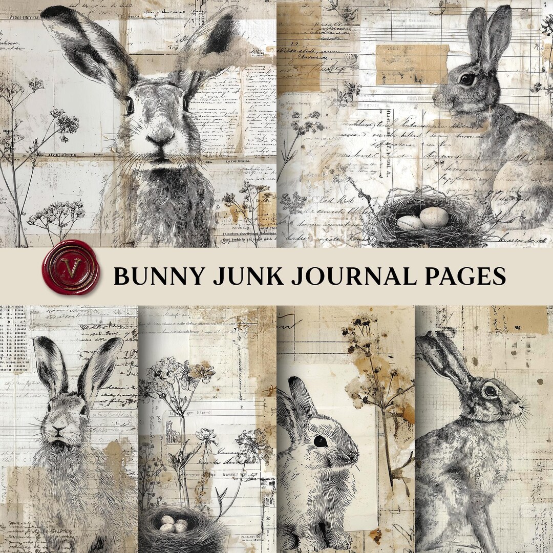 Easter Bunny Junk Journal Pages, Vintage Rabbit Printable Paper, Spring ...