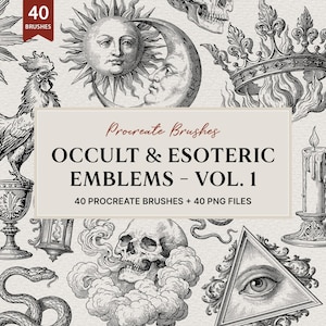 Occult Procreate-penslar och PNG – 40 esoteriska stämplar, mystiska symboler, vintagegravyr PNG-clipart, tatueringsdesigntillgångar