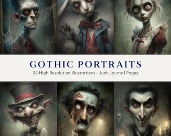 Gothic Portraits: Spooky Junk Journal Pages. 24 Creepy Printable Ephemera. Dark Academia Art