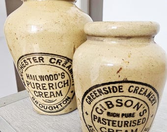 2 x Antique Printed Manchester Cream Pots.