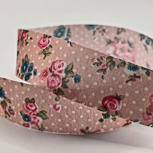 Bertie&#39;s Bows Pink Floral Dot Ribbon:  Vintage Design, 25mm x 1 Metre