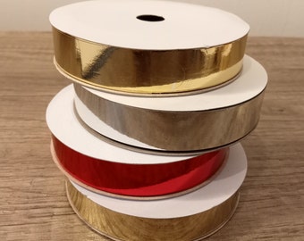Metallic curling ribbon, 15mm x 5 meter roll, Set of 3, (1 x Gold, 1 x Silver and 1 x Red)
