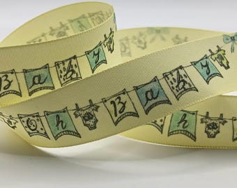 Berisfords Oh Baby Ribbon 25mm - Baby Shower, Washing Line Baby, New Baby Gift Wrap, Baby Craft, Taffeta