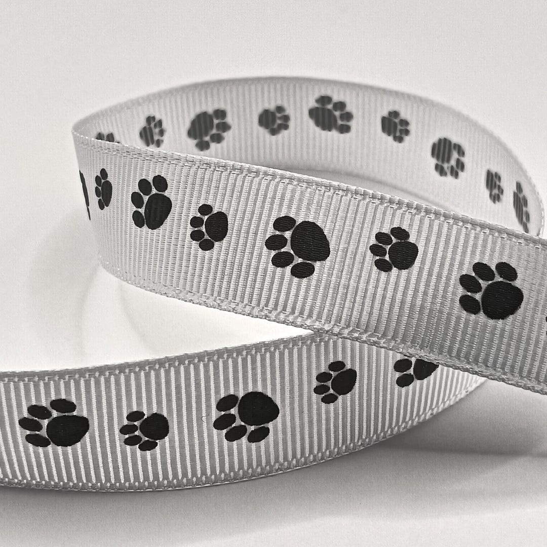 Paw Print Grosgrain Ribbon 16mm - White Dog Paw, Pet Themed, Dog Lover ...