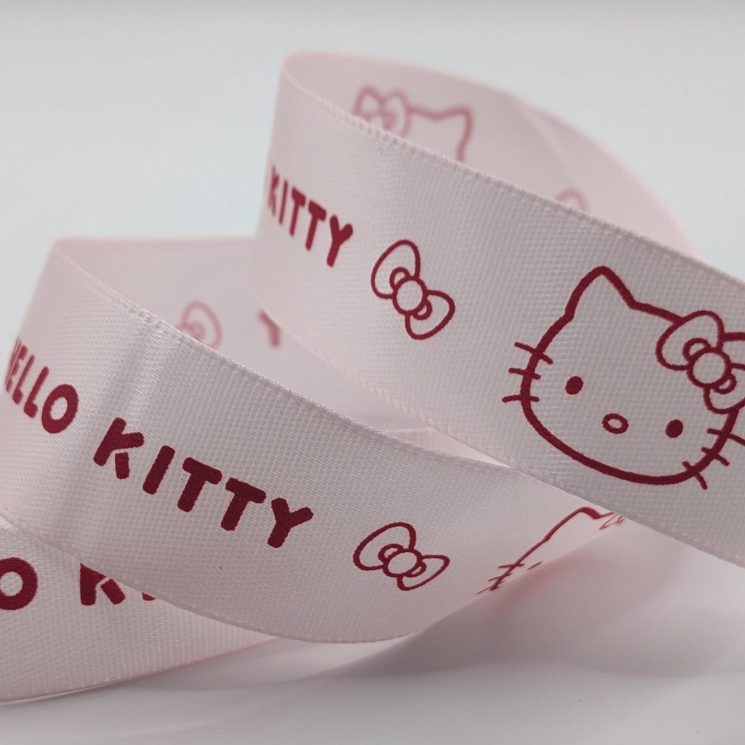 Pink Kitty Cat Ribbon 25mm – Cute Cartoon Cat Satin – Kawaii Bow ...