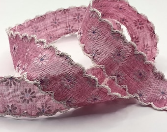 Bertie’s Bows Daisy Print Band 25 mm – Rosa Baumwolle mit elfenbeinfarbenem Spitzenrand, Vintage Floral, Shabby Chic Basteln, Nähen & Geschenkverpackung