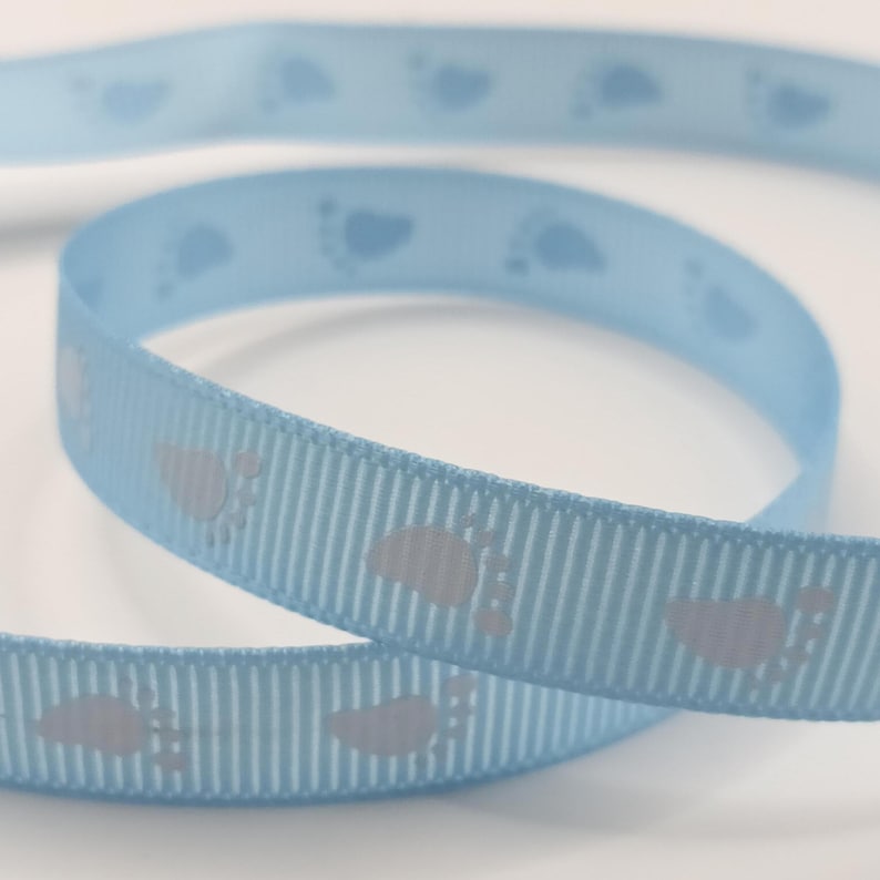 Baby Feet Ribbon 10mm – Blue Footprint Grosgrain – Baby Shower Gift ...