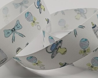Baby Shower Ribbon 25mm - It's a Boy White Ribbon,  Baby Boy Gift Wrap,  Baby Shower Decoration, New Baby Craft, Bow Making