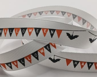 Halloween-vårta Grosgrain-band 16 mm - Vit Halloween, Fladdermus, Halloween-presentinslagning, Kranstillverkning, Kusliga hantverksmaterial