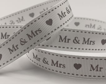 Mr & Mrs Wedding 16mm White Grosgrain Ribbon – Wedding Gift Wrap, Bridal Craft, Wedding Decor,  Bow Making