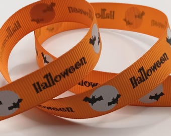 Halloween Fladdermöss Orange Grosgrainband 16 mm - Halloween Presentinslagning, Fladdermus, Läskigt Pyssel, Kranstillverkning, Halloweendekorationer