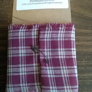 Hand Torn Fabric Ribbon Strip, 100% cotton Homespun, Cranberry & Beige Plaid, Banners, Crafts, Scrapbooks, Junk Journals, Card Making