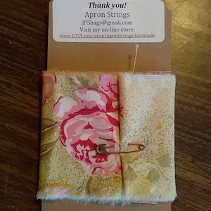 Hand Torn Fabric Ribbon Strips, Light Green & Pink Print, 100% cotton, Banners, Crafts, Scrapbooks, Junk Journals, Card Making