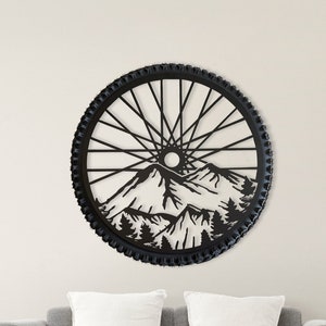 Metal Wall Art, Mountain Bike Art, Cyclist Wall Hangings, Biker Metal Wall Decor, Bicycle Lover Gift, Bicycle Wheel Decor, Sports Wall Decor