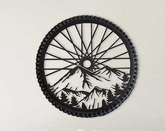 Metal Wall Art, Mountain Bike Art, Cyclist Wall Hangings, Biker Metal Wall Decor, Bicycle Lover Gift, Bicycle Wheel Decor, Sports Wall Decor